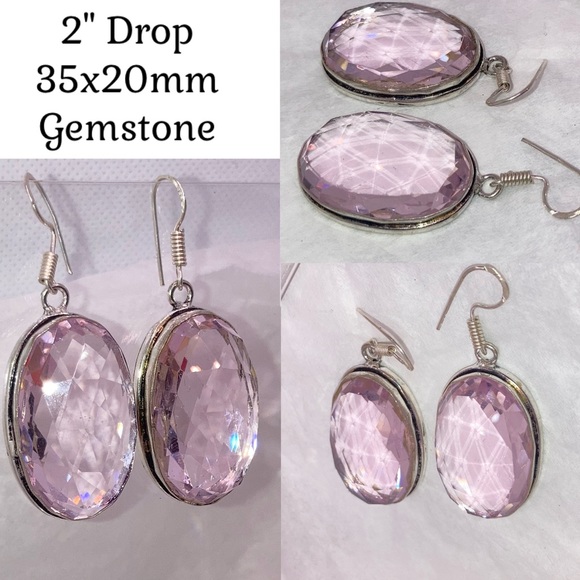 Ice Pink Crystal Gemstone Chunky Handmade Earrings - Picture 4 of 4